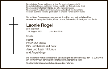 Todesanzeige von Leonie Rogel von MZV