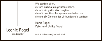 Todesanzeige von Leonie Rogel von MZV