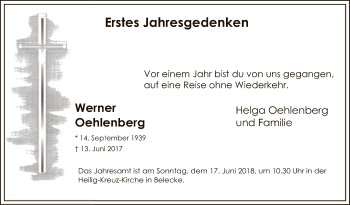 Todesanzeige von Werner Oehlenberg von MZV