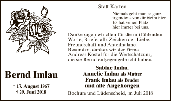 Todesanzeige von Bernd Imlau von MZV