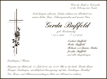 Todesanzeige von Gerda Bußfeld von MZV