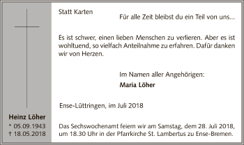 Todesanzeige von Heinz Löher von MZV