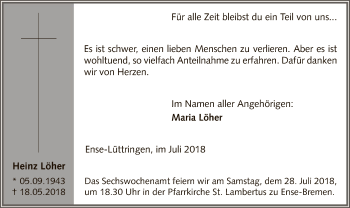 Todesanzeige von Heinz Löher von MZV