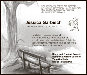 Todesanzeige von Jessica Garbisch von MZV