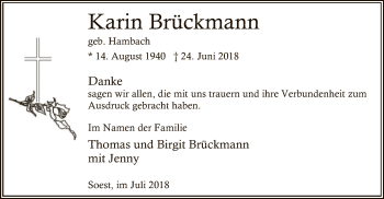 Todesanzeige von Karin Brückmann von MZV