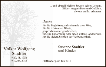 Todesanzeige von Volker Wolfgang Stadtler von MZV