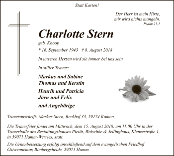 Todesanzeige von Charlotte Stern von MZV