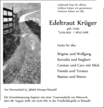 Todesanzeige von Edeltraut Kruger von MZV