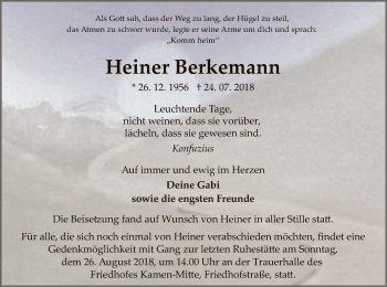 Todesanzeige von Heiner Berkemann von MZV