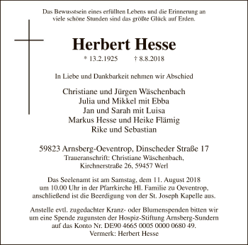 Todesanzeige von Herbert Hesse von MZV
