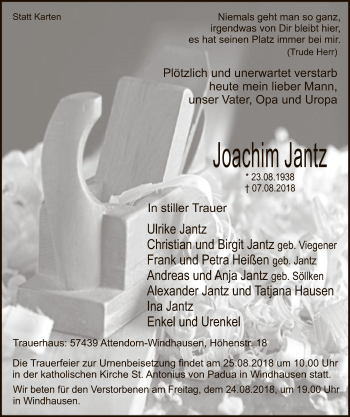 Todesanzeige von Joachim Jantz von MZV