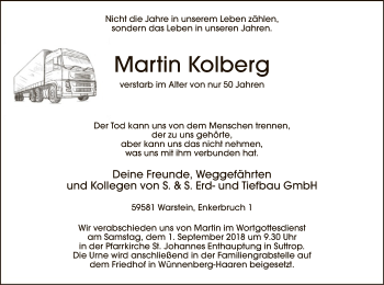 Todesanzeige von Martin Kolberg von MZV
