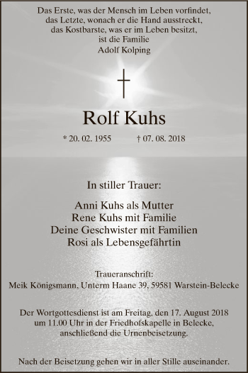 Todesanzeige von Rolf Kuhs von MZV