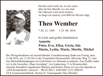 Todesanzeige von Theo Wember von MZV