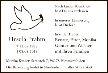 Todesanzeige von Ursula Prahm von MZV