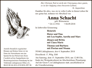 Todesanzeige von Anna Schacht von MZV