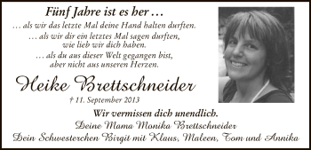 Todesanzeige von Heike Brettschneider von MZV