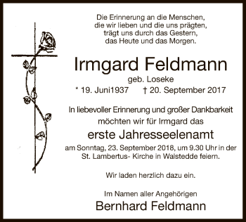 Todesanzeige von Irmgard Feldmann von MZV