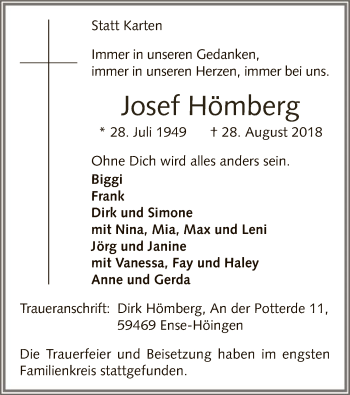 Todesanzeige von Josef Hömberg von MZV