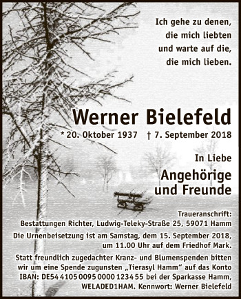 Todesanzeige von Werner Bielefeld von MZV
