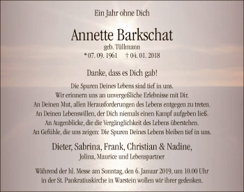Todesanzeige von Annette Barkschat von MZV