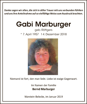 Todesanzeige von Gabi Marburger von MZV