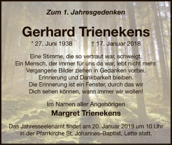 Todesanzeige von Gerhard Trienekens von MZV