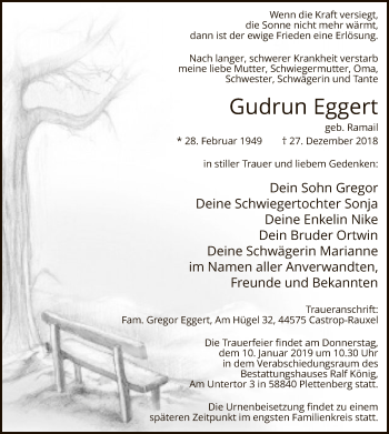 Todesanzeige von Gudrun Eggert von MZV