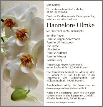 Todesanzeige von Hannelore Ulmke von MZV
