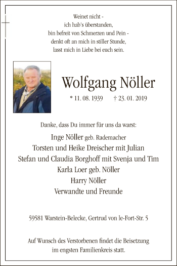 Todesanzeige von Wolfgang Nöller von MZV