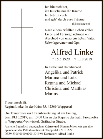 Todesanzeige von Alfred Linke von MZV