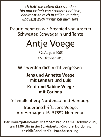 Todesanzeige von Antje Voege von MZV