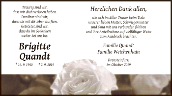 Todesanzeige von Brigitte Quandt von MZV