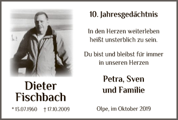 Todesanzeige von Dieter Fischbach von MZV