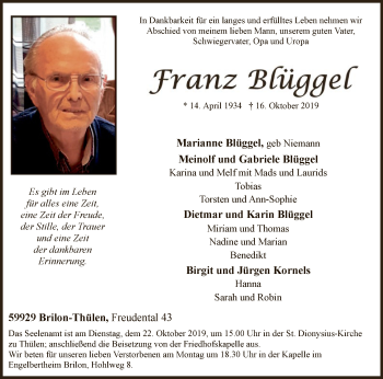 Todesanzeige von Franz Bfügger von MZV