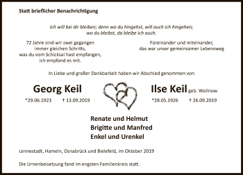 Todesanzeige von Georg und Ilse Keil von MZV