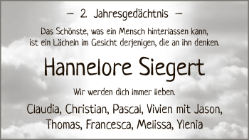 Todesanzeige von Hannelore Siegert von MZV