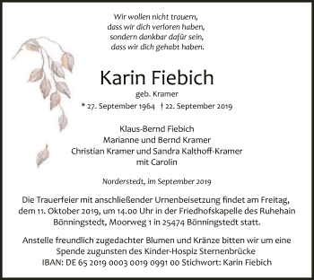 Todesanzeige von Karin Fiebich von MZV