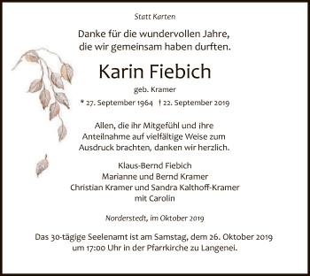 Todesanzeige von Karin Fiebich von MZV