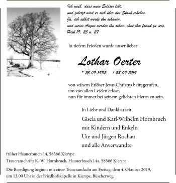 Todesanzeige von Lothar Oerter von MZV