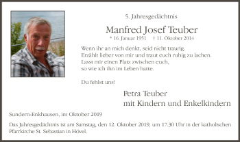 Todesanzeige von Manfred Josef Teuber von MZV