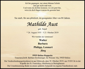 Todesanzeige von Mathilde Aust von MZV