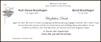Todesanzeige von Ruth und Bernd Brockhagen von MZV