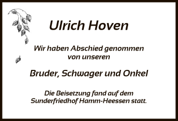 Todesanzeige von Ulrich Hoven von MZV