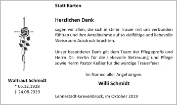 Todesanzeige von Waltraut Schmidt von MZV