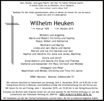 Todesanzeige von Wilhelm Heuken von MZV