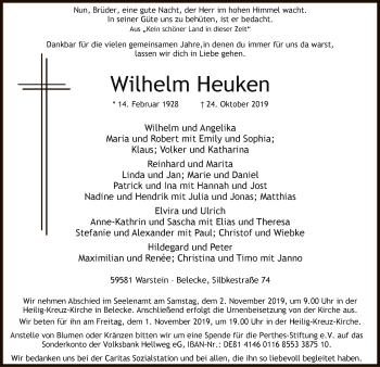 Todesanzeige von Wilhelm Heuken von MZV
