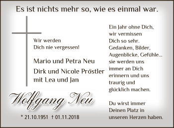 Todesanzeige von Wolfgang Neu von MZV