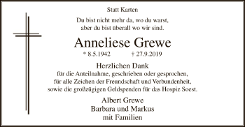 Todesanzeige von Anneliese Grewe von MZV