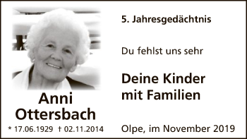 Todesanzeige von Anni Ottersbach von MZV